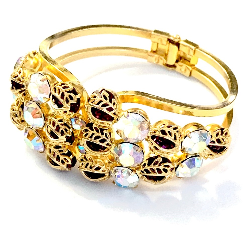 Rhinestone 2Tone Clamper Cuff Bracelet